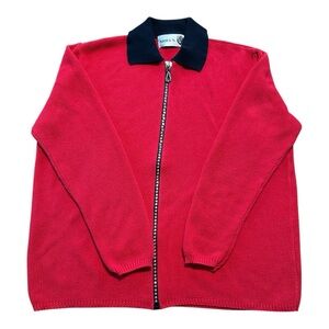 Vintage Ariel’s Red Cardigan Rhinestone Zipper USA Sz XL Holiday Winter Sparkly